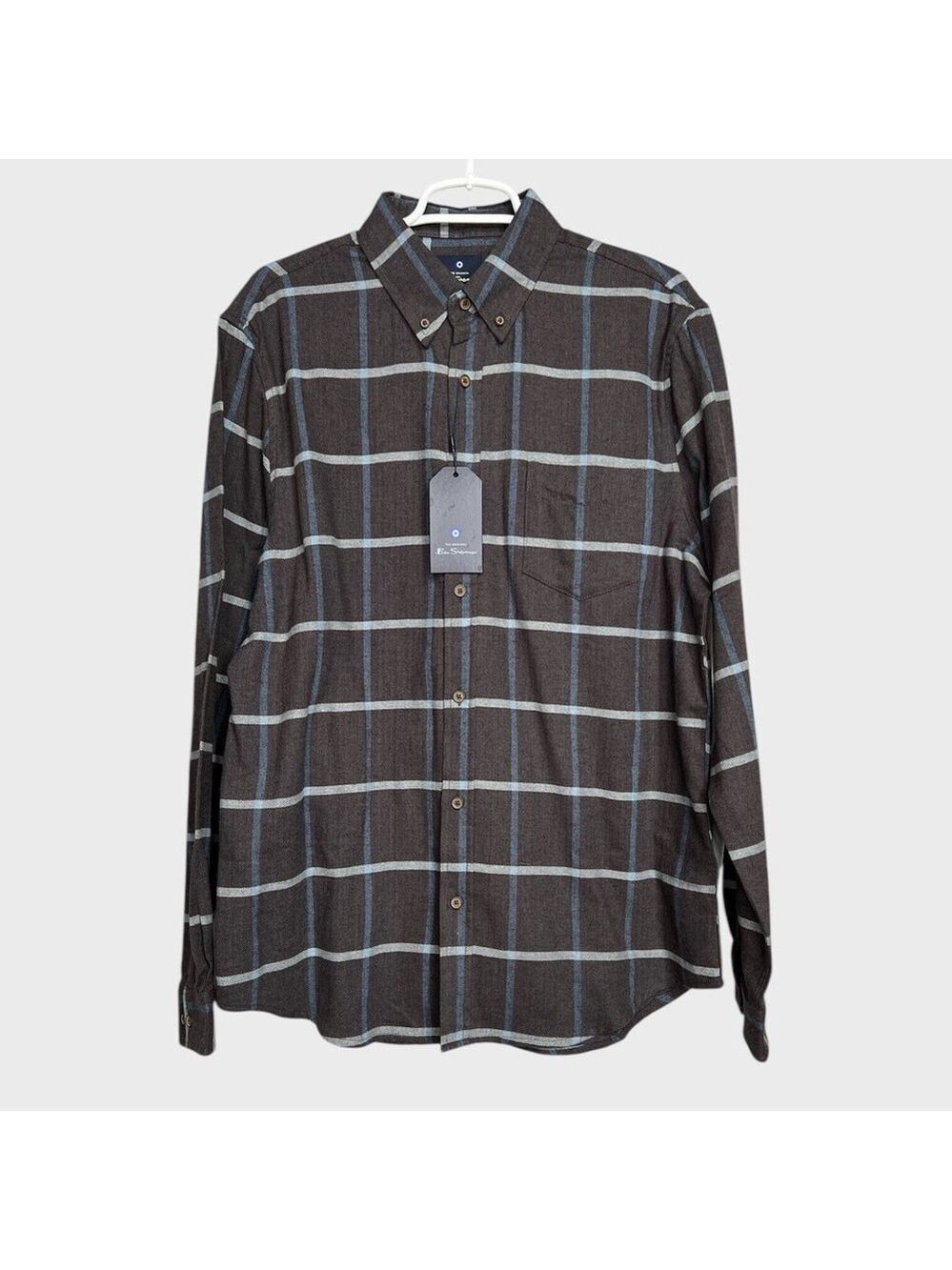 Ben Sherman NEW Mens Brown Gray Plaid Button Up/Down Shirt Large Classic Preppy